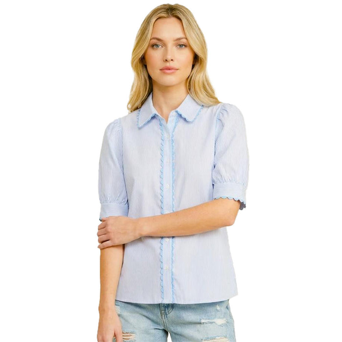 Staccato Women's Baby Blue Puff Sleeve Blouse