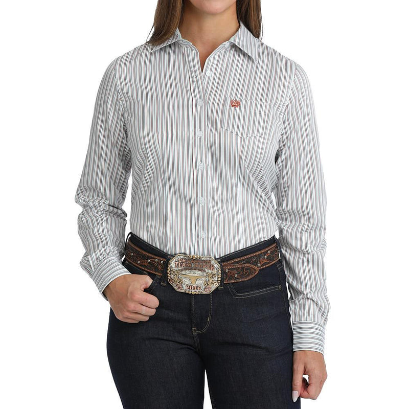 Women's White Striped Long Sleeve Shirt