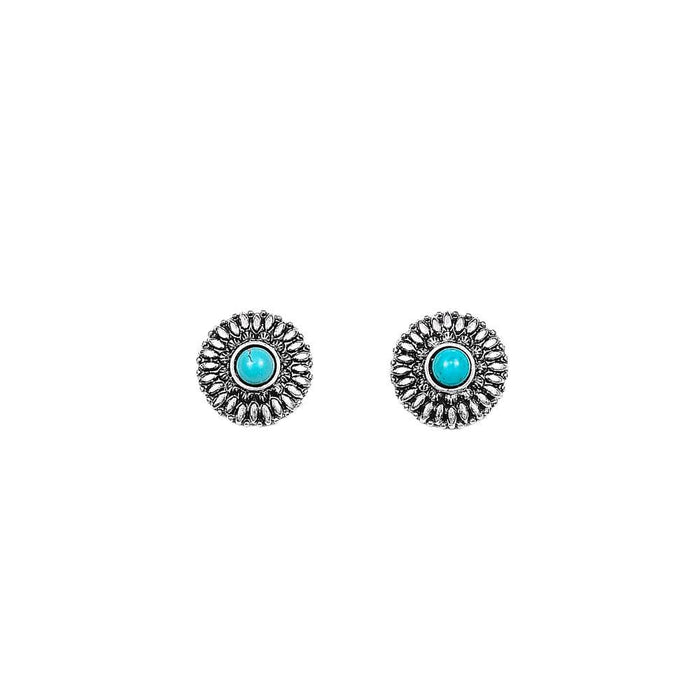 Silver Flower with Turquoise Stud Earring