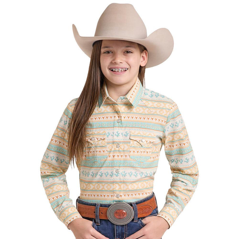Girl's Light Turquoise Cactus Aztec Shirt