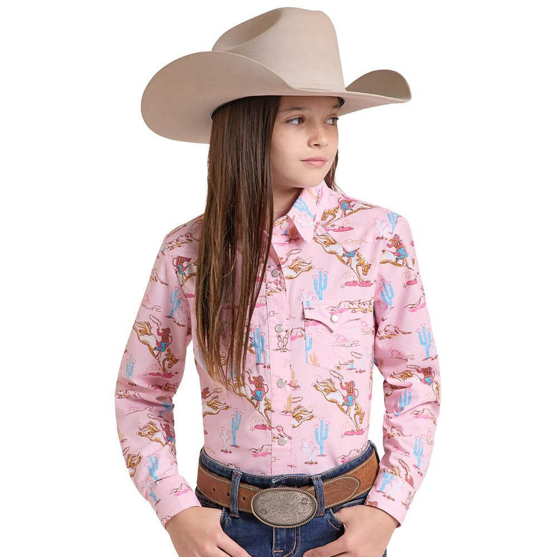 Girl's Pink Cowgirl Landscape Shirt