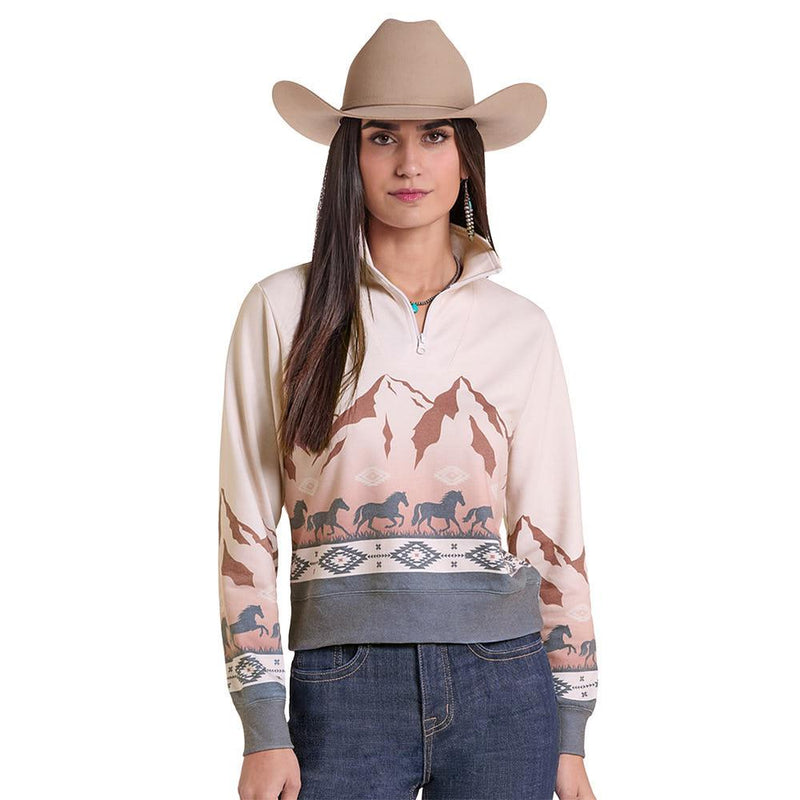 Women's Natural Horse Border Quarter Zip