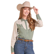Women's Olive Two Tone Retro Shirt