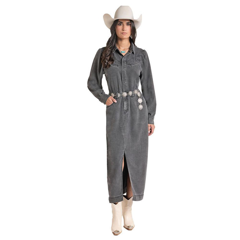 Women's Black Denim Maxi Dress