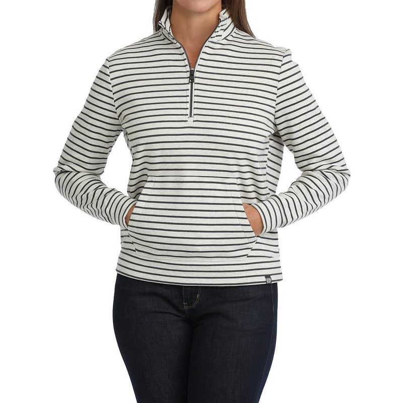 Women's White & Black Striped Pullover