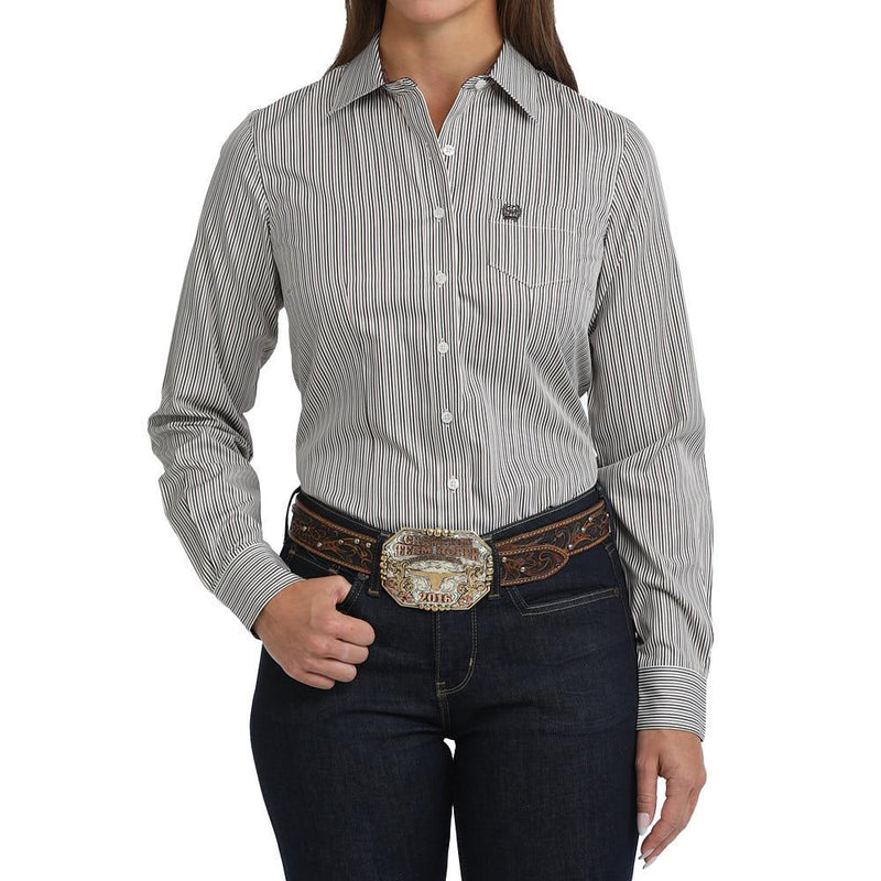 Women's Long Sleeve White Striped Shirt