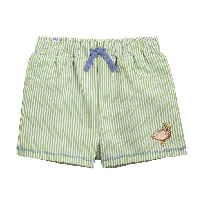 Boy's Green Duck Striped Swim Trunks