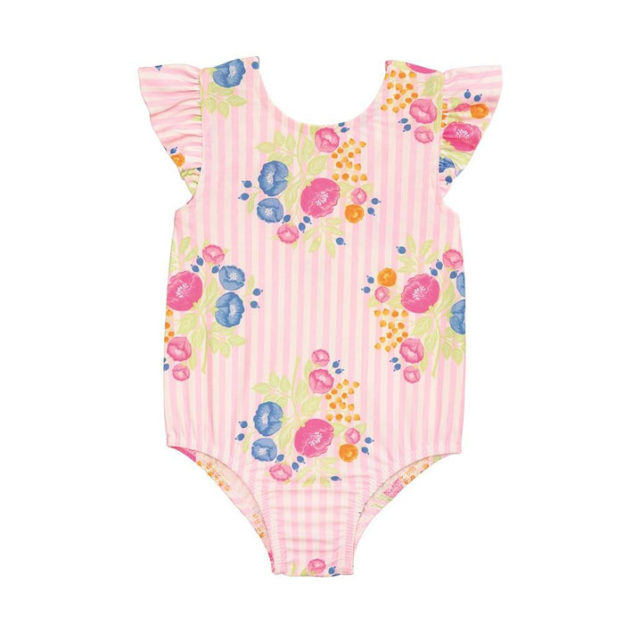 Girl's Floral Stripe One-Piece Swimsuit