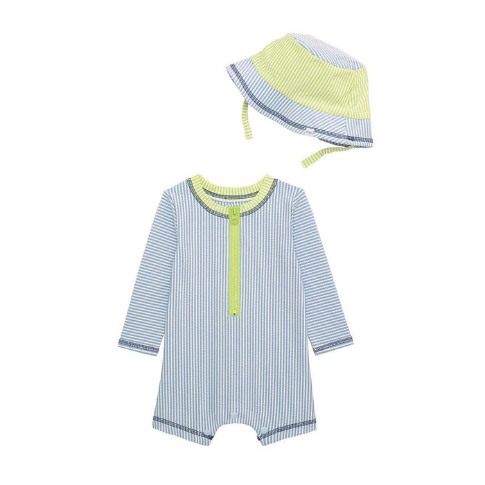 Boy's Blue Seersucker Rash Guard One Piece