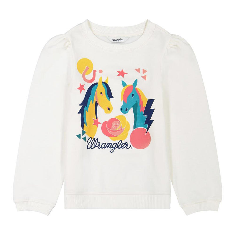 Girl's White Horse Sweatshirt