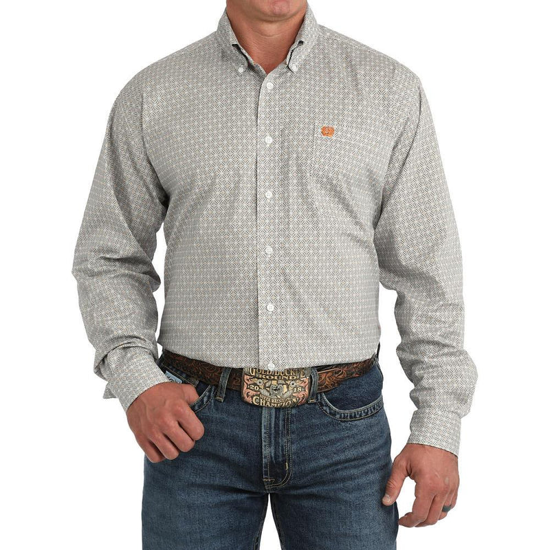 Men's White Printed Long Sleeve Shirt