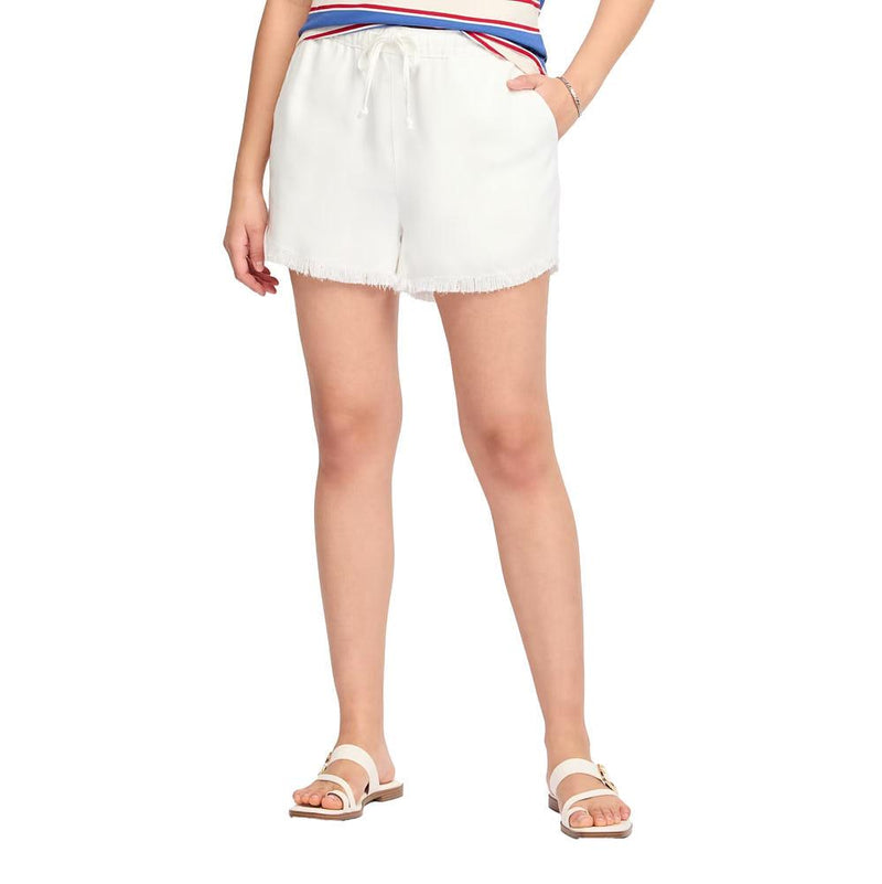 Women's White Mabel Frayed Drawstring Shorts