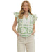 Women's Green Floral Flutter Sleeve Top