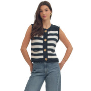 Women's Navy Striped Button Sleeveless Top