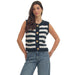 Women's Navy Striped Button Sleeveless Top