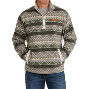 Men's Olive Printed Fleece Pullover