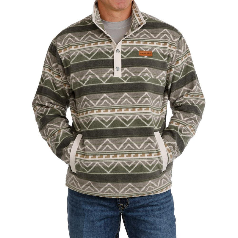 Men's Olive Printed Fleece Pullover