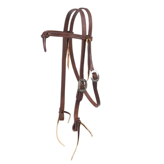 3/4in Indian Tan Oiled Floral Cart Buckle Knotted Browband