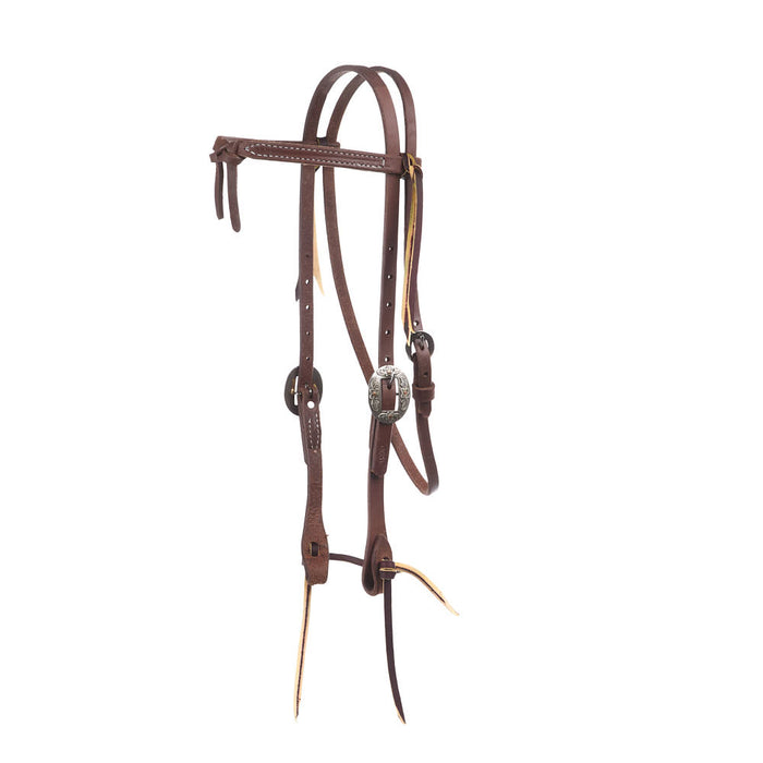 5/8in Indian Tan Oiled Floral Cart Buckle Knotted Browband Headstall