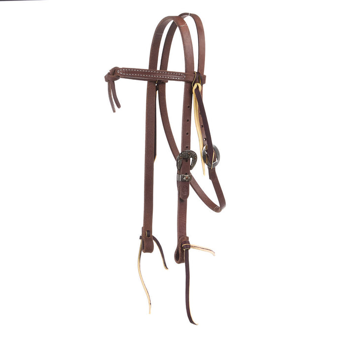 3/4in Indian Tan Oiled Floral Heel Buckle Knotted Browband Headstall