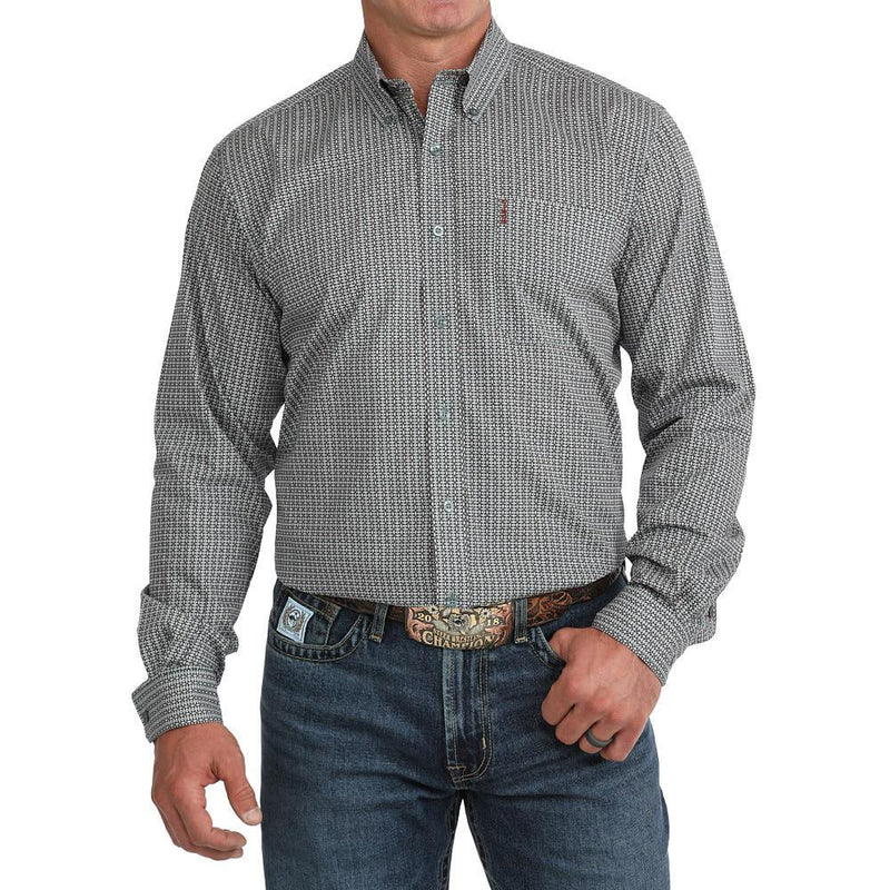 Men's Blue Print Modern Fit Long Sleeve Shirt