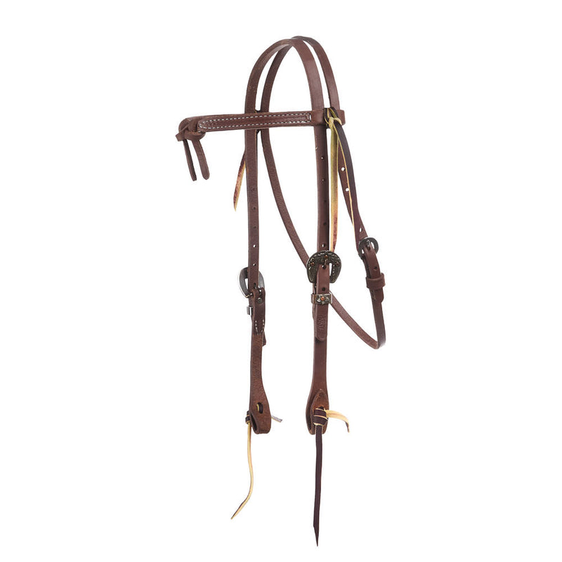 5/8in Indian Tan Oiled Floral Heel Buckle Knotted Browband Headstall