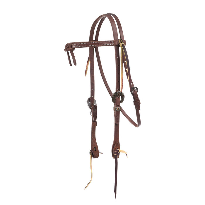 5/8in Indian Tan Oiled Floral Heel Buckle Knotted Browband Headstall