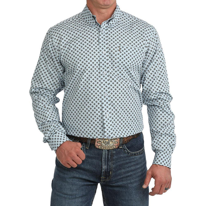 Men's Light Blue Print Modern Fit Shirt