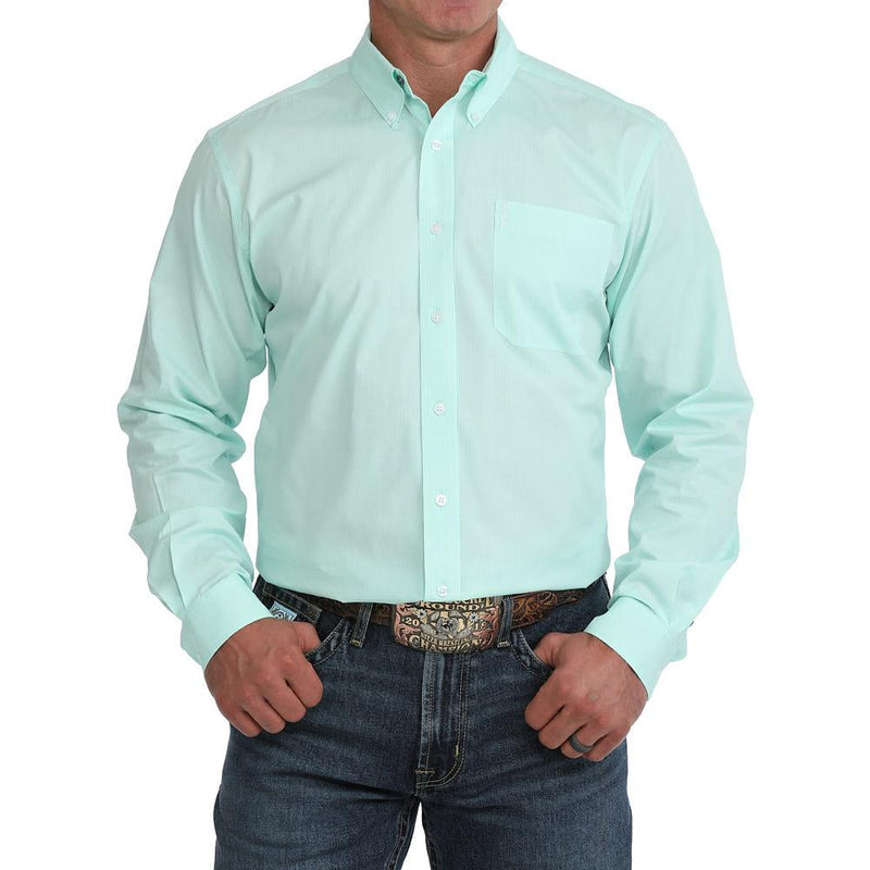 Men's Turquoise Solid Long Sleeve Shirt