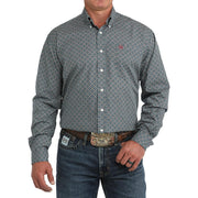 Men's Blue Print Button Shirt
