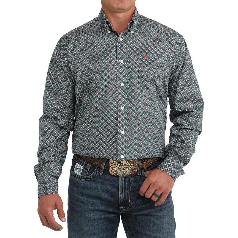 Men's Blue Print Button Shirt