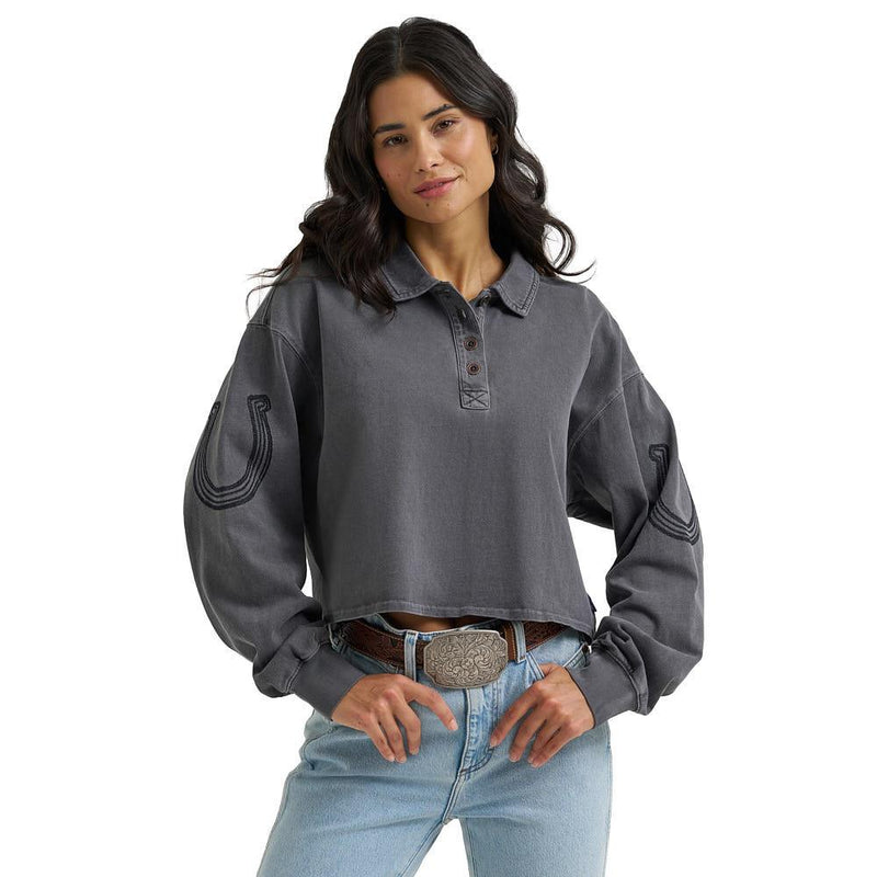 Women's Black Horseshoe Vintage Polo Shirt