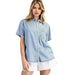 Women's Denim Zigzag Trim Blouse