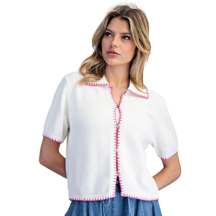 Women's Off White Whipstitch Knit Top