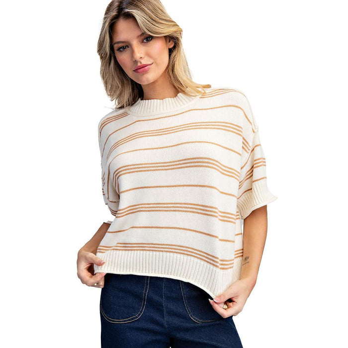 Women's Honey Oat Ribbed Short Sleeve Sweater Top