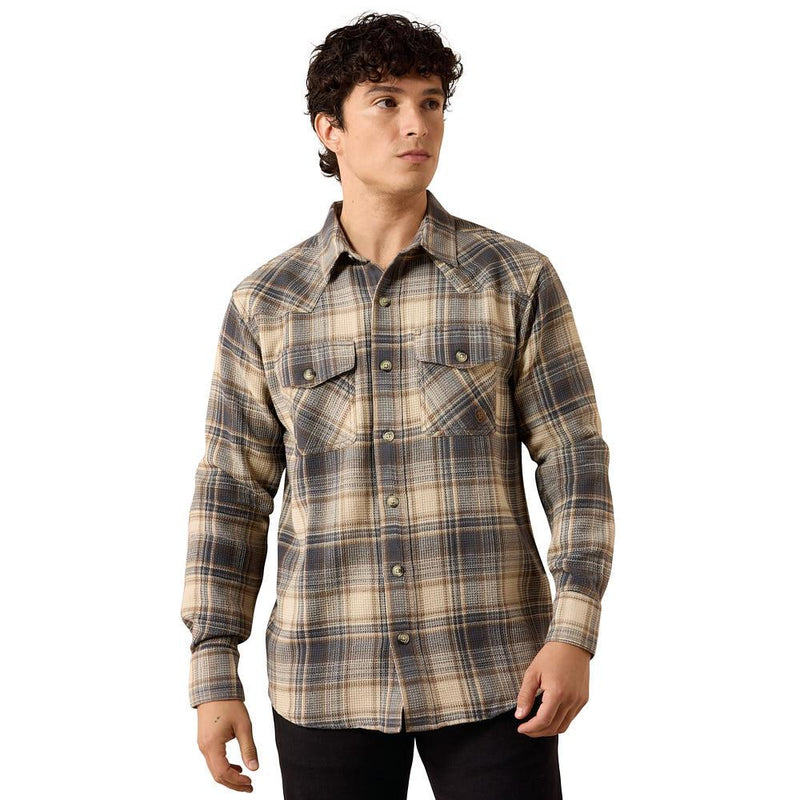 Men's Oyster Grey Plaid Retro Waffle Shirt