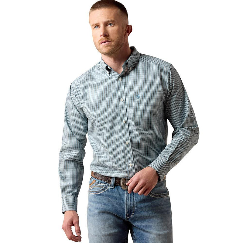 Men's Wrinkle Free Barclay Blue Steel Plaid Shirt