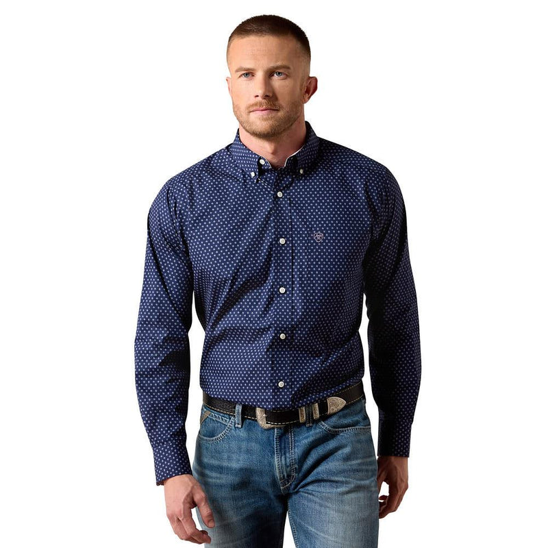 Men's Maritime Blue Geo Wrinkle Free Shirt