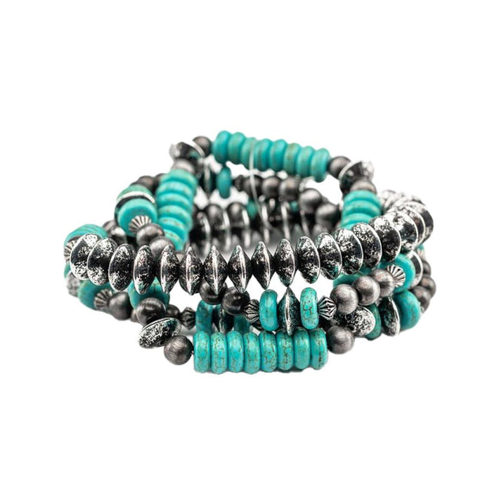 Turquoise & Silver Assorted Strand Bracelet