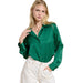 Women's Sea Green Satin Long Sleeve Blouse