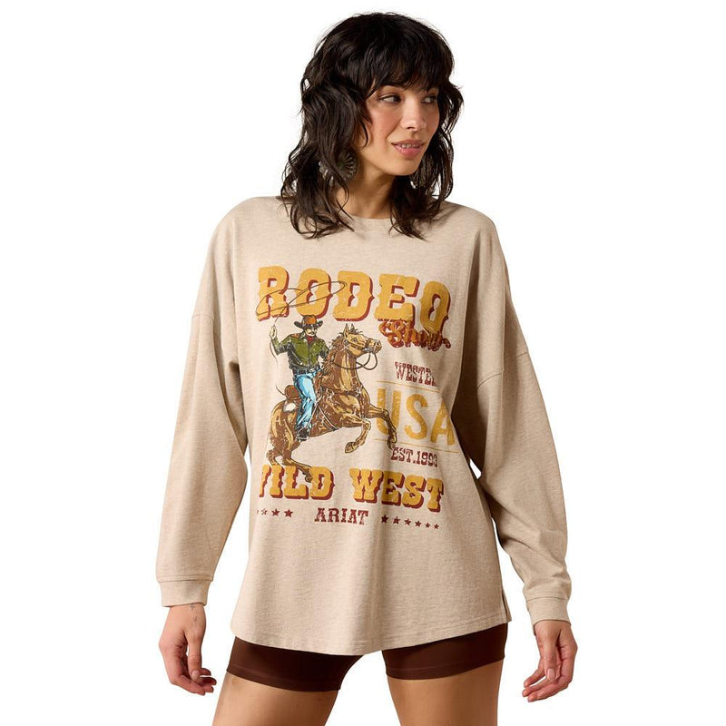 Women's Oatmeal Oversized Long Sleeve Tee Shirt