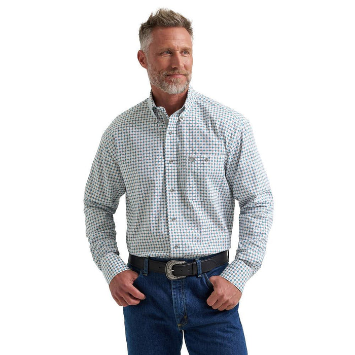 Men's George Strait Teal Geometric Print Shirt