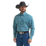 Men's George Strait Teal Floral Long Sleeve Shirt