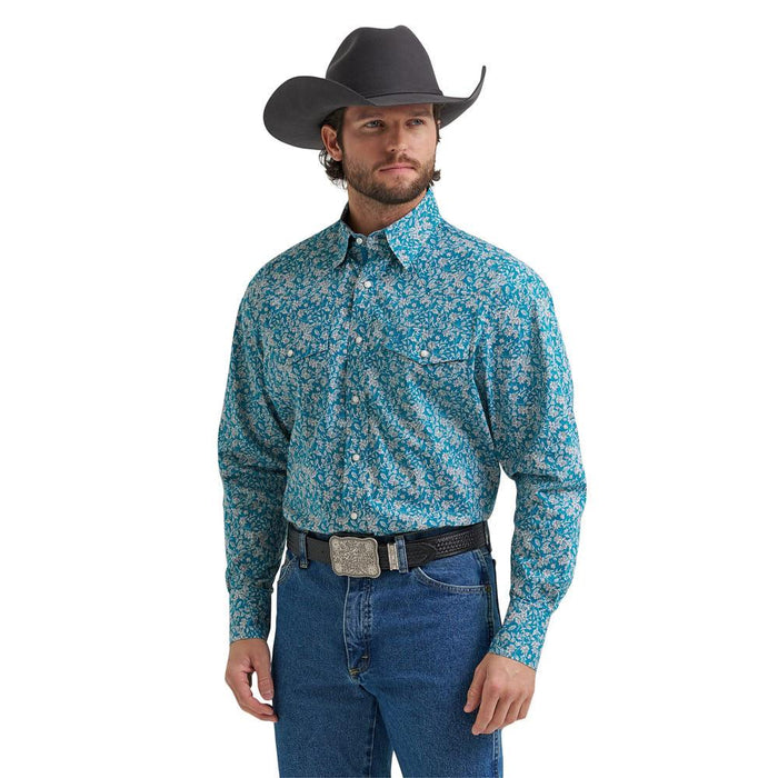 Men's George Strait Teal Floral Long Sleeve Shirt