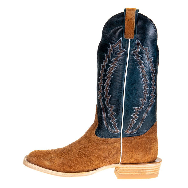 Hondo Enterprises Inc Men's Cognac Roughout Pull Up 13in. Blue Toe Square Toe Cowboy Boot