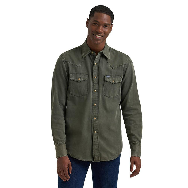Men's Olive Denim Shirt