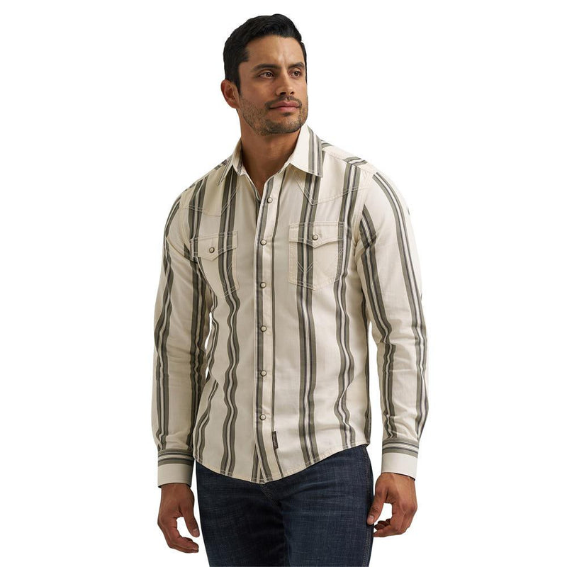 Men's Green & Ecru Retro Snap Shirt