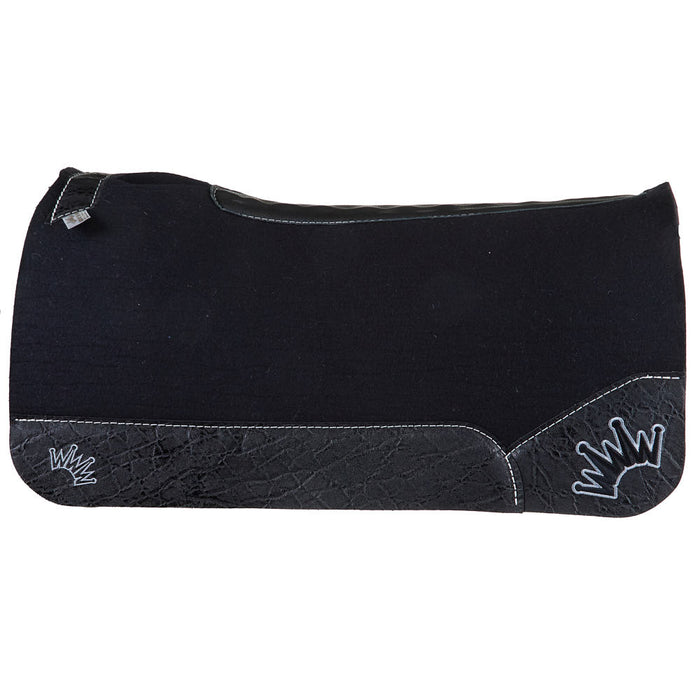 1in Black Kush Saddle Pad with Elephant Wear Leathers and Silver Crown