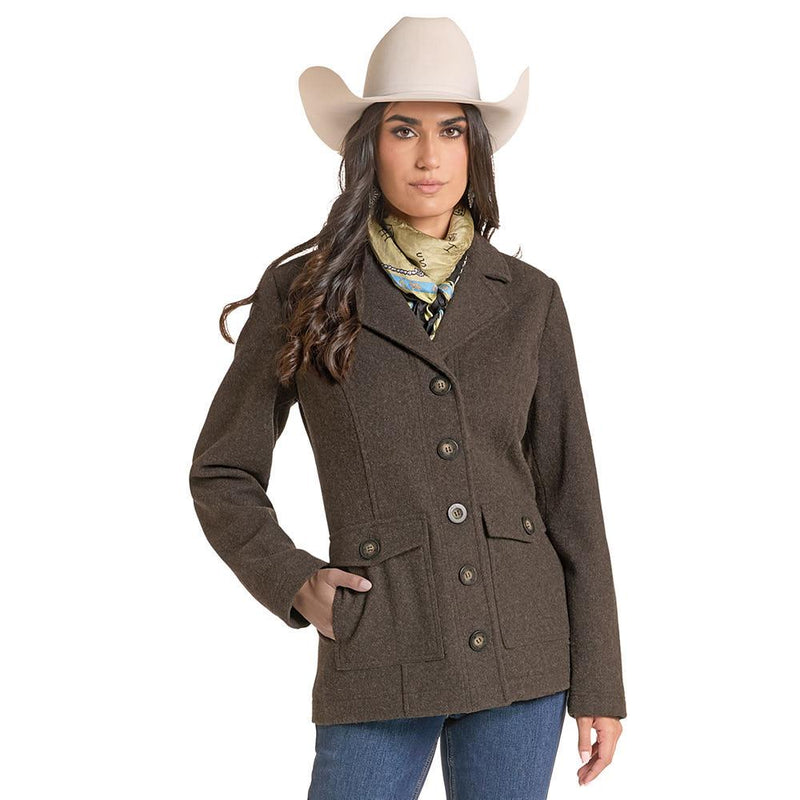 Women's Dark Brown Heather Wool Coat