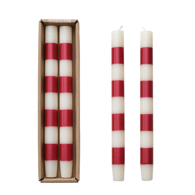Unscented Red Stripe Taper Candles
